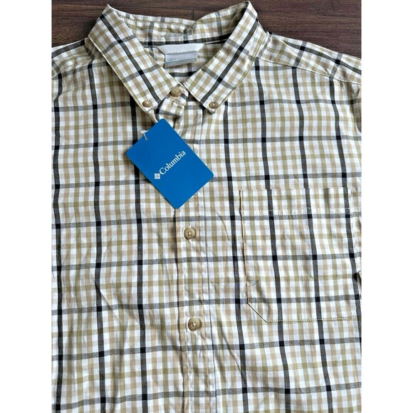 Columbia Men's Rapid Rivers Plaid Short Sleeves Button Down Cotton Shirt Beige L - Picture 8 of 8
